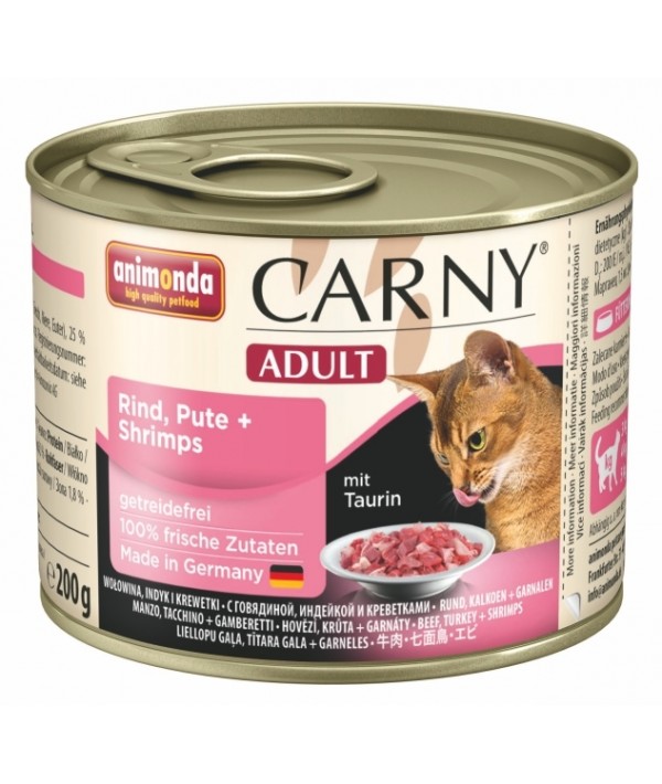 Animonda Carny Adult - karma mokra dla kotów z wołowiną, indykiem i krewetkami 200 g