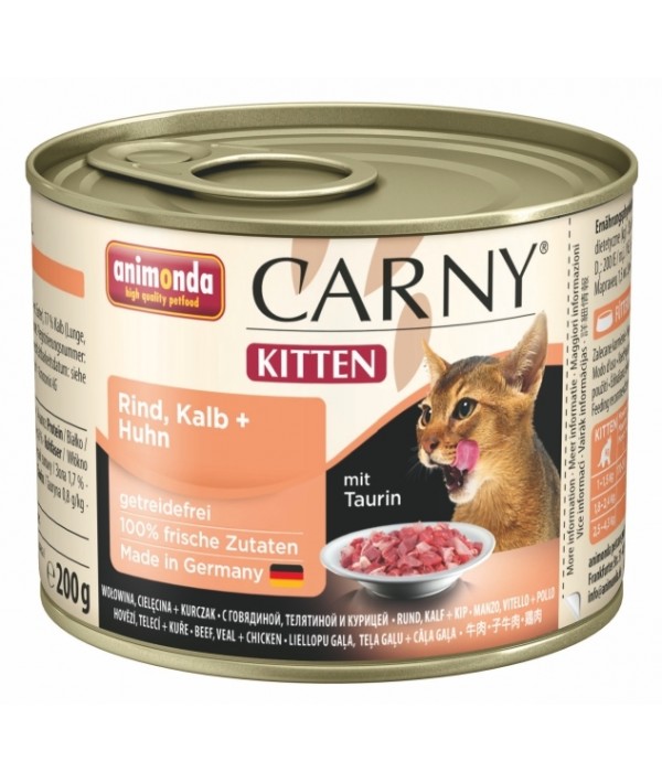 Animonda Carny Kitten - karma mokra dla kociąt z wołowiną, cielęciną i kurczakiem 200 g